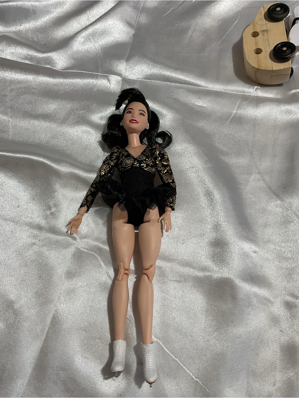 Mattel Black and Gold Skating Doll with White Boots